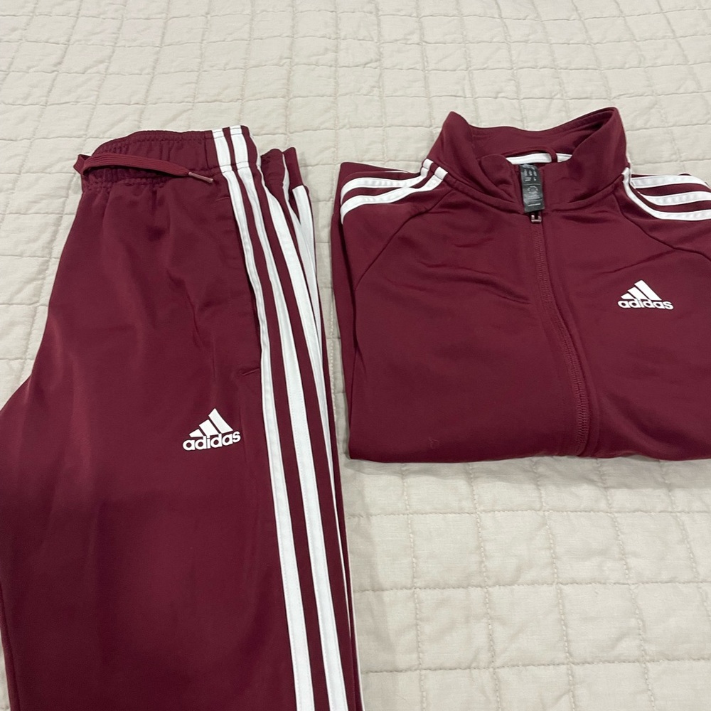 Adidas Burgundy Tracksuit with White Accents